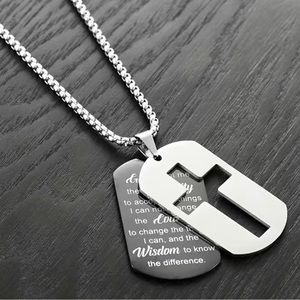 Serenity Prayer Stainless Steel Dog Tag Cross Necklace Men’s